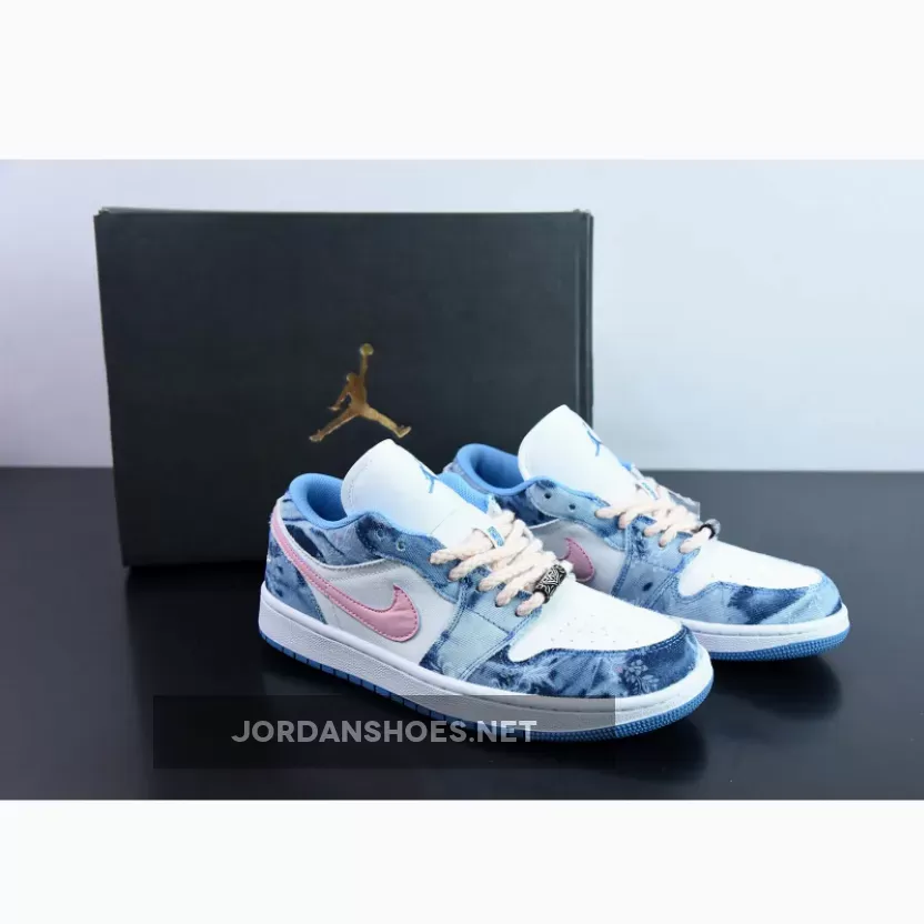 Custom Air Jordan 1 Low Washed Denim/White-Pink / Jordan 1 Denim Custom 1685628911