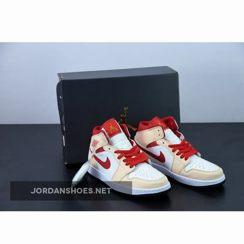 Air Jordan 1 Mid White/Beige-Red / Beige Jordan 554725-201