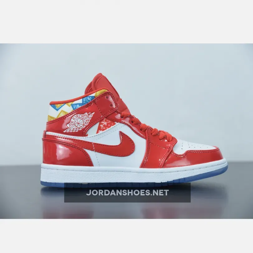 Red Patent Air Jordan 1 Mid With Geometric Prints Jordan Barcelona Sweater