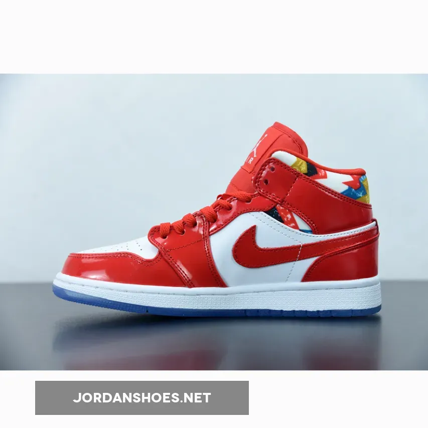 Red Patent Air Jordan 1 Mid With Geometric Prints Jordan Barcelona Sweater