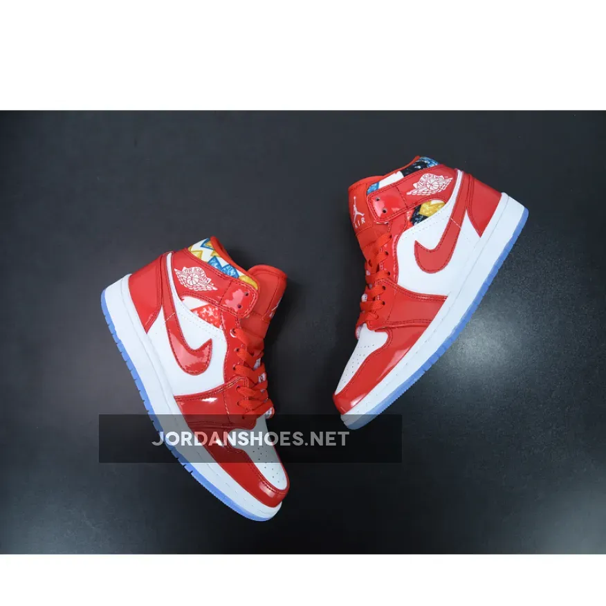 Red Patent Air Jordan 1 Mid With Geometric Prints Jordan Barcelona Sweater