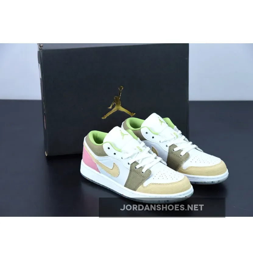 Pink And White Air Jordan 1 Low / Air Jordan 1 Low GS Recycled White/Tan-Pink