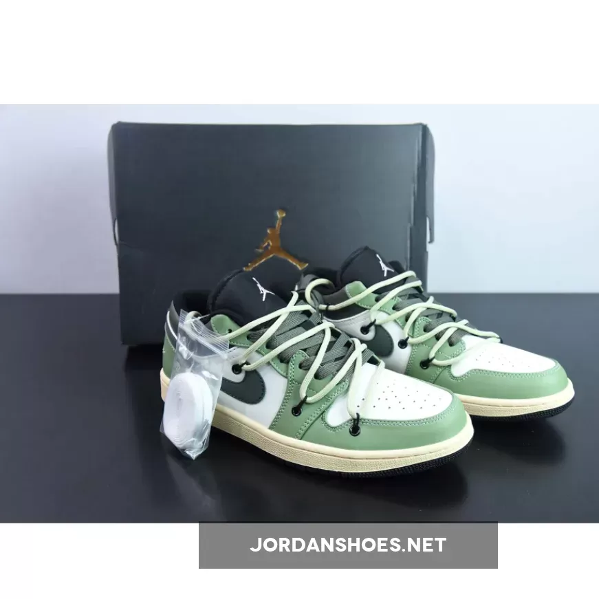 Custom Air Jordan 1 Low White Black Green Brand New