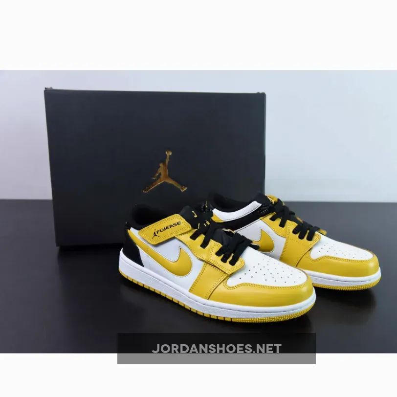 Air Jordan 1 Low FlyEase 'Taxi' White/Black-University Gold, Jordan 1 Taxi Goat DM1206-107