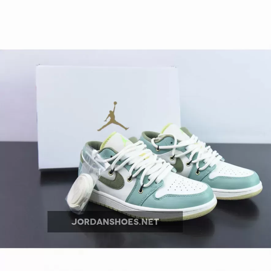 Custom Air Jordan 1 Low Sail White Oil Green New Releases