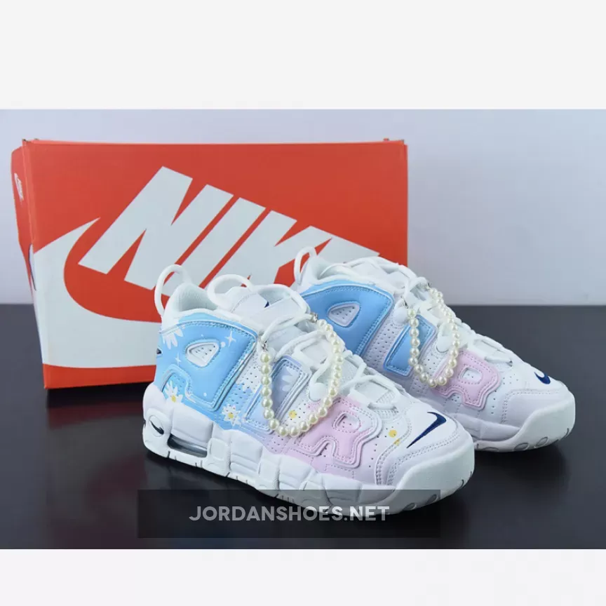 Custom Nike Air More Uptempo White Blue Pink | NIKE BLUE AND PINK