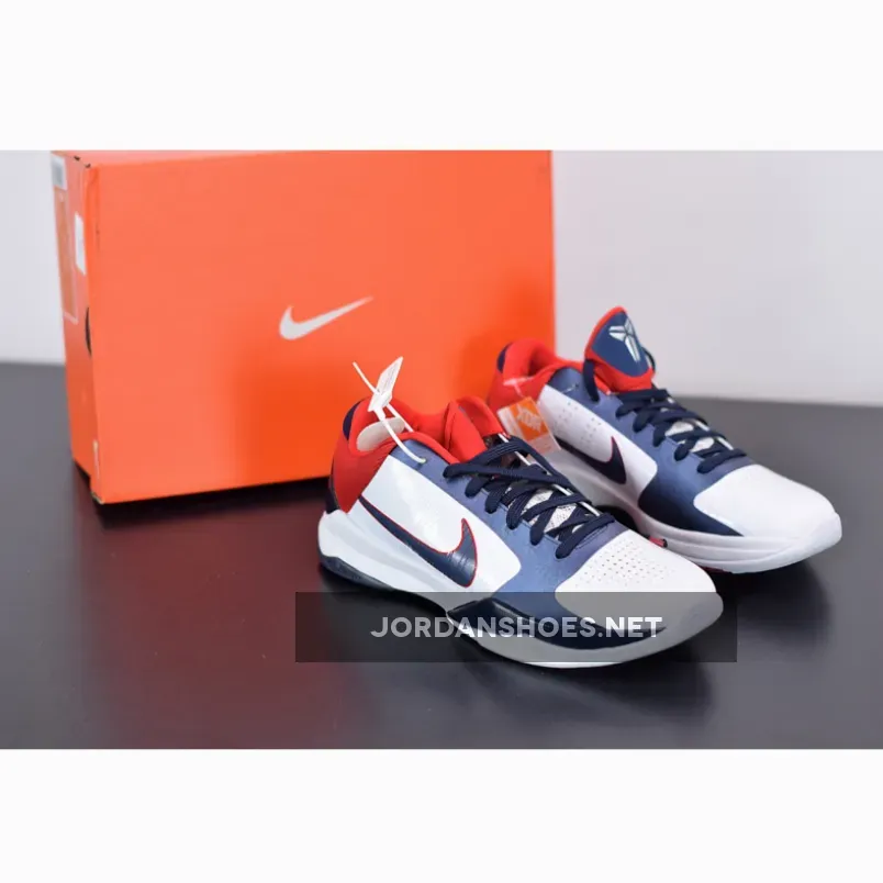 Nike Zoom Kobe 5 USA White Obsidian Sport Red | kobe size 5.5