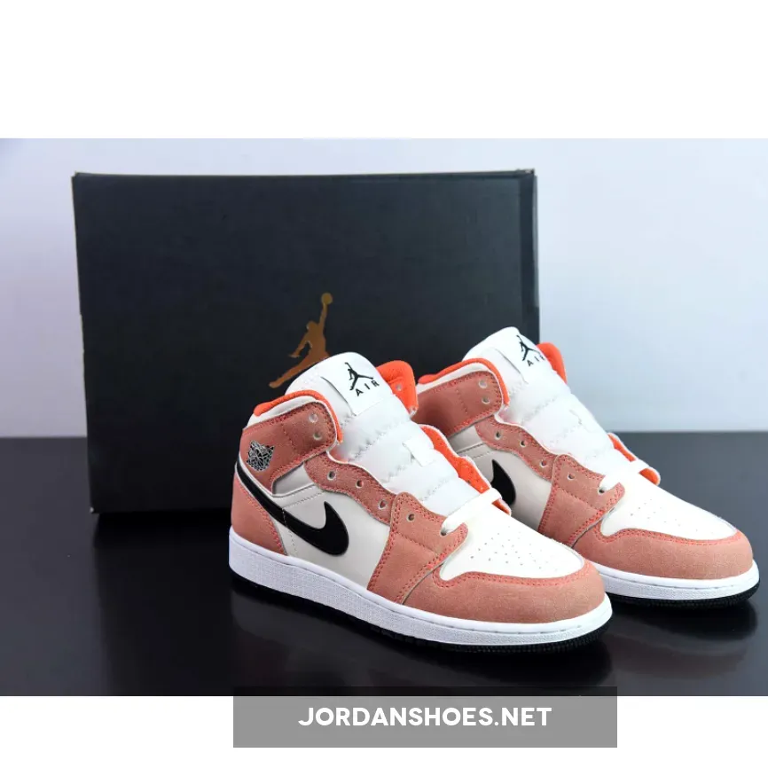 Jordan 1 Mid GS "Orange Suede" Team Orange/Black-Sail