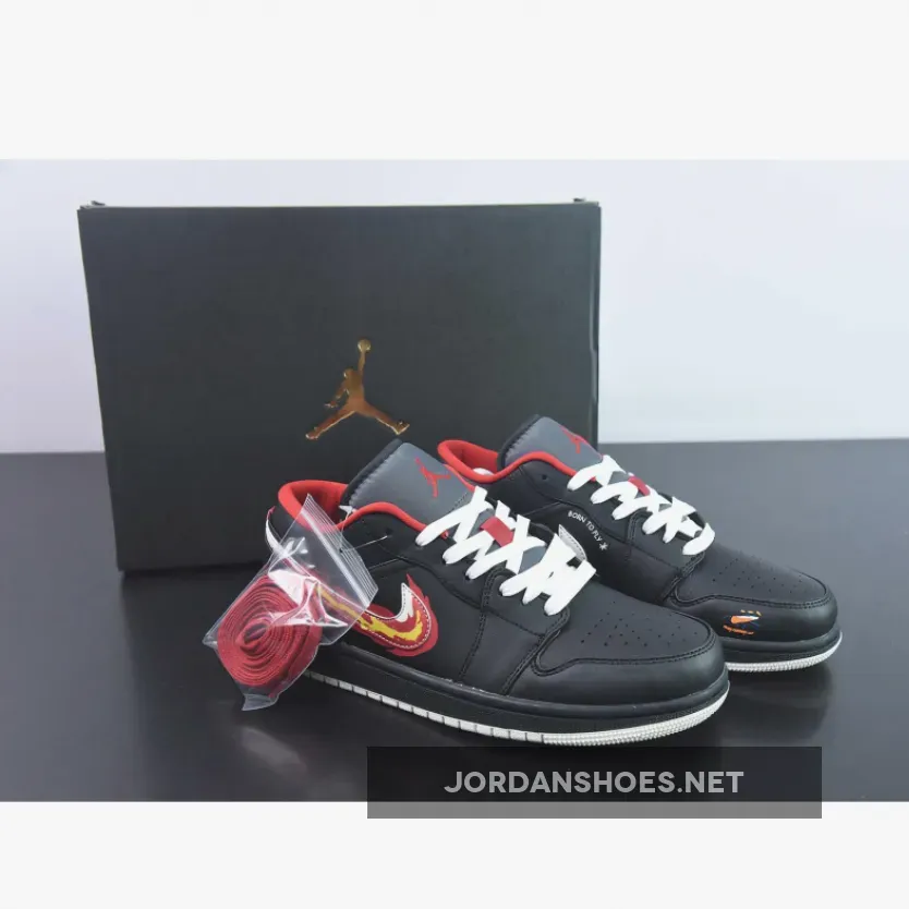Air Jordan 1 Low "Born To Fly" Black/Sail-Fitness Red