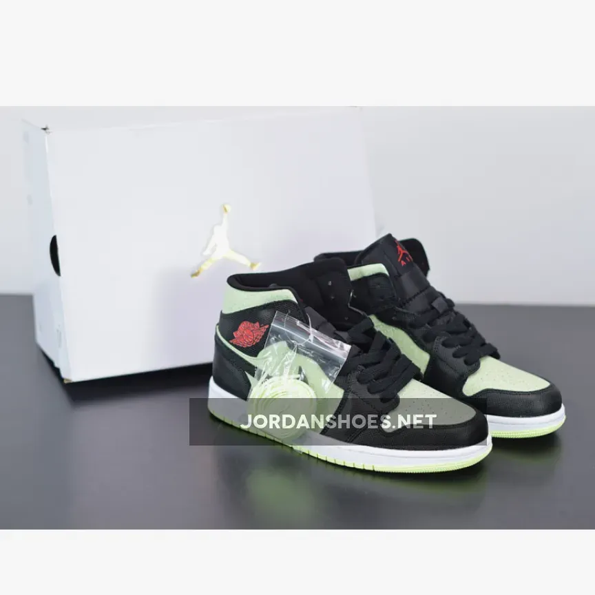 Air Jordan 1 Mid SE Black/Chile Red-Barely Volt