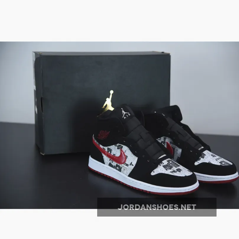 Air Jordan 1 Mid SE ‘Newspaper’ Black/Gym Red-White