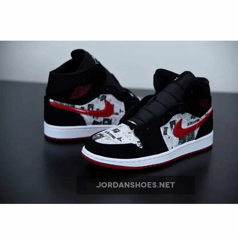 Air Jordan 1 Mid SE ‘Newspaper’ Black/Gym Red-White Air Jordan 1 Mid SE ‘Newspaper’ Black/Gym Red-White