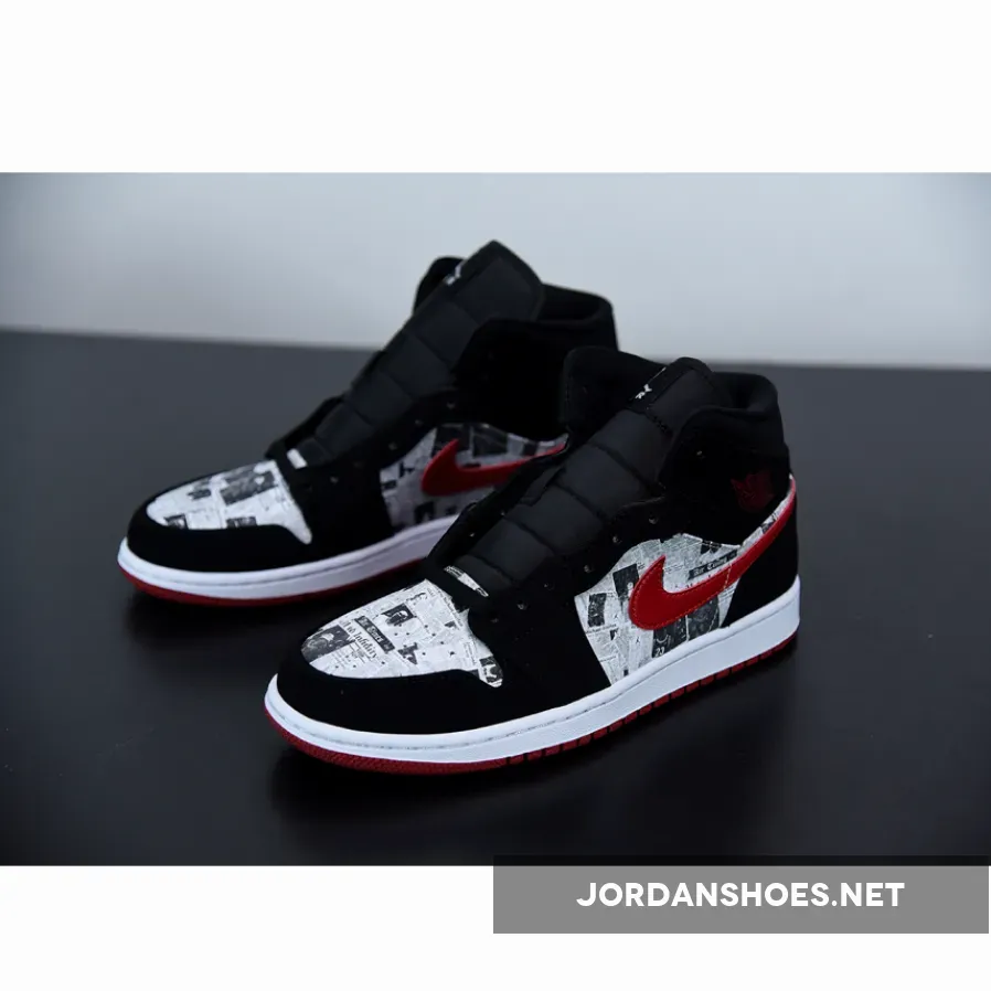 Air Jordan 1 Mid SE ‘Newspaper’ Black/Gym Red-White Air Jordan 1 Mid SE ‘Newspaper’ Black/Gym Red-White