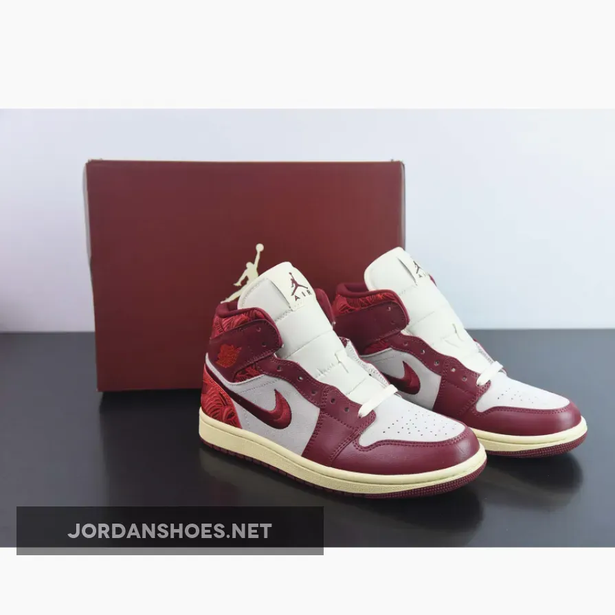 Air Jordan 1 Mid "Tiki Leaf" Team Red/Sail/Muslin