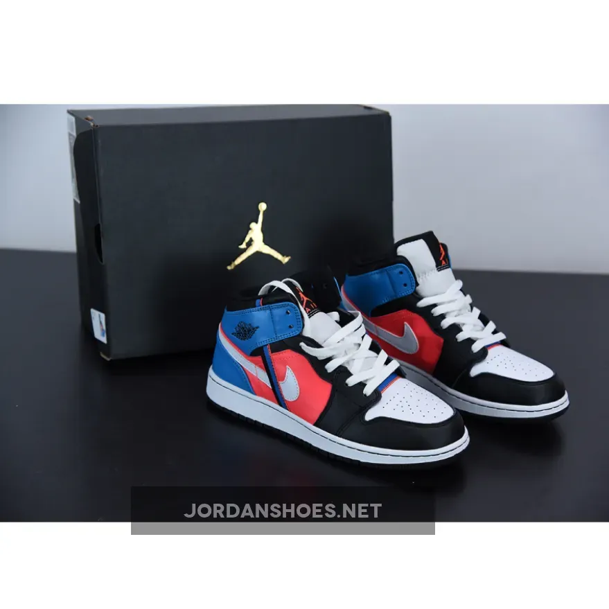 Air Jordan 1 Mid White Black Crimson Blue