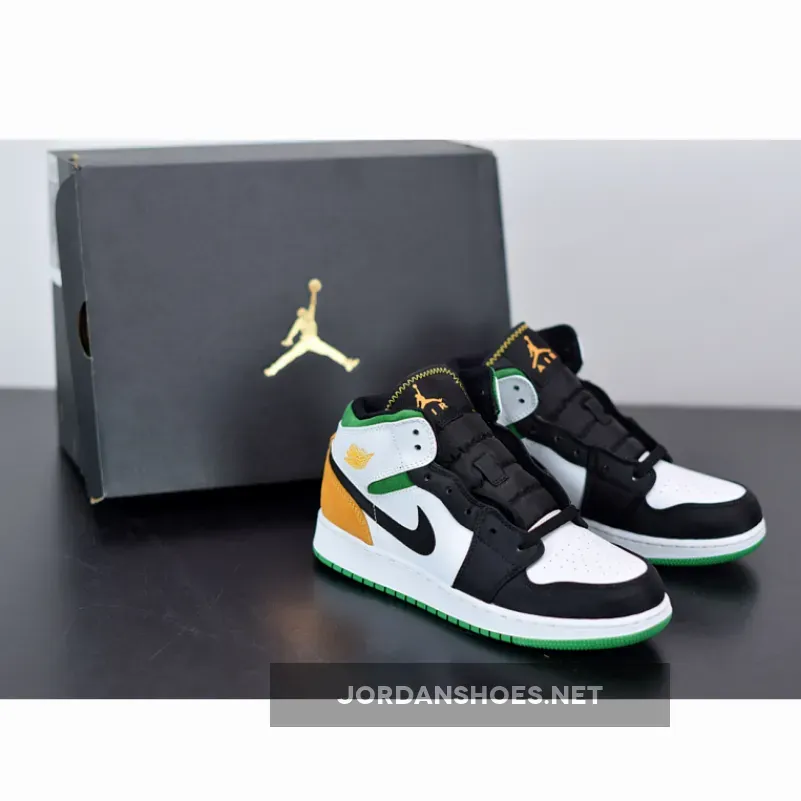 Air Jordan 1 Mid White/Laser Orange-Black-Lucky Green