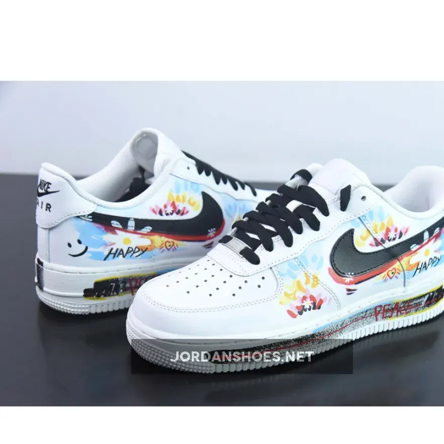 Custom Nike Air Force 1 Low White Black Multi Custom Nike Air Force 1 Low White Black Multi