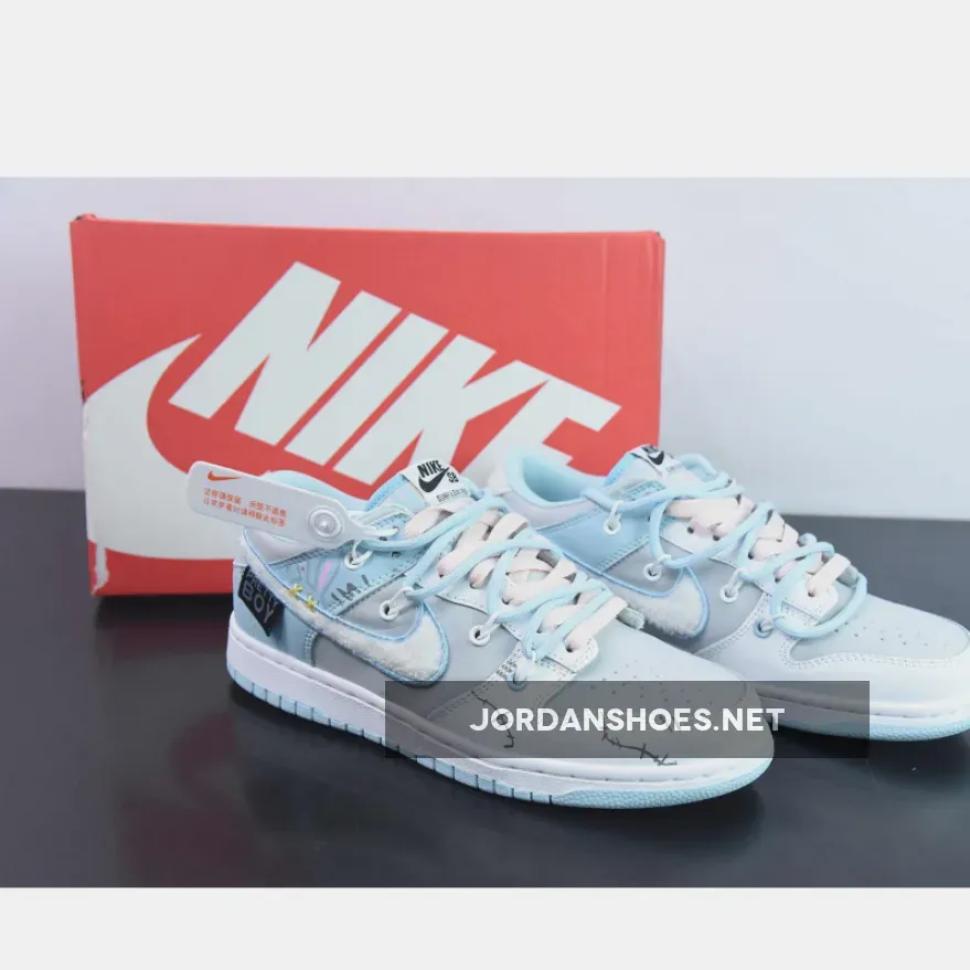 Custom Nike Dunk Low Retro Fleece Swoosh Worn Blue