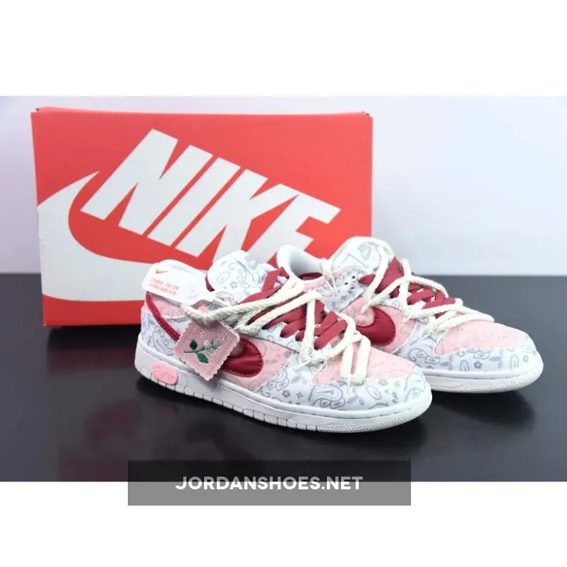 Custom Nike Dunk Low ‘White Paisley’ White Red