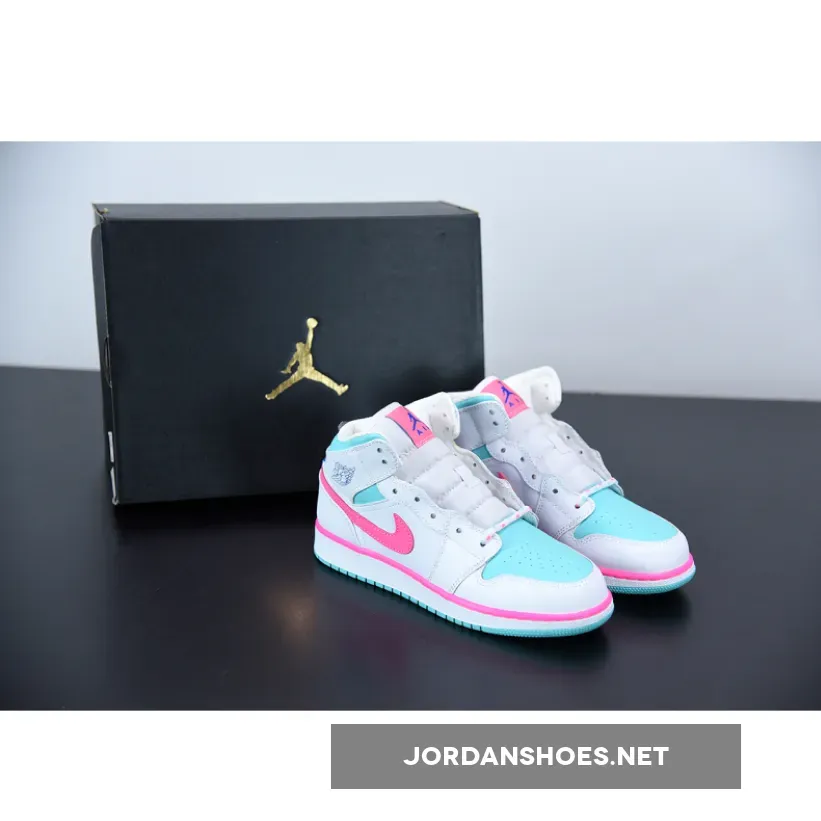 Jordan 1 Mid GS White Digital Pink For Womens