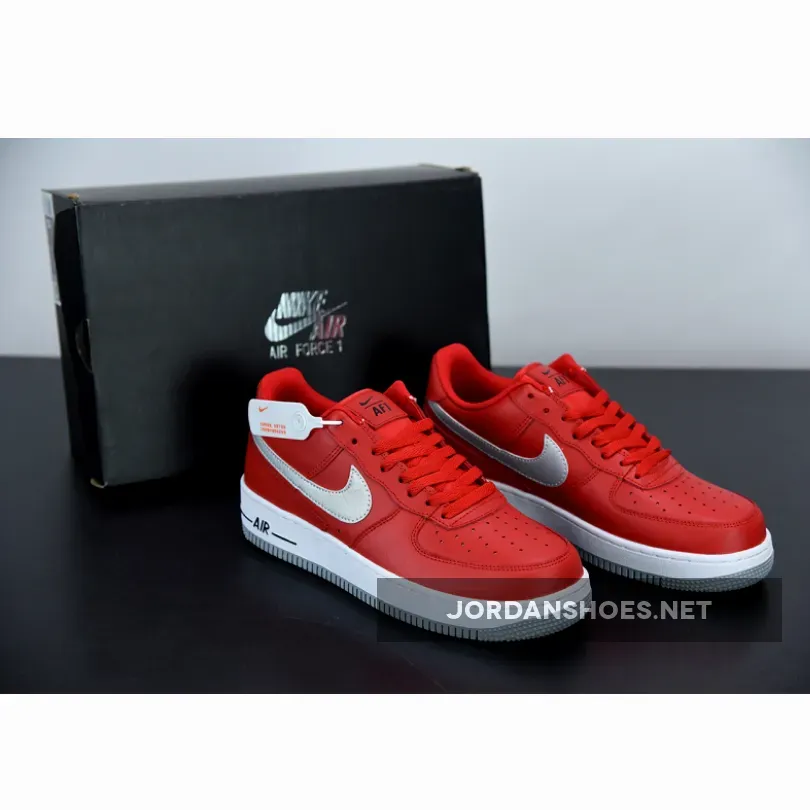 Nike Air Force 1 Low Red Grey With Heel Black Stitch