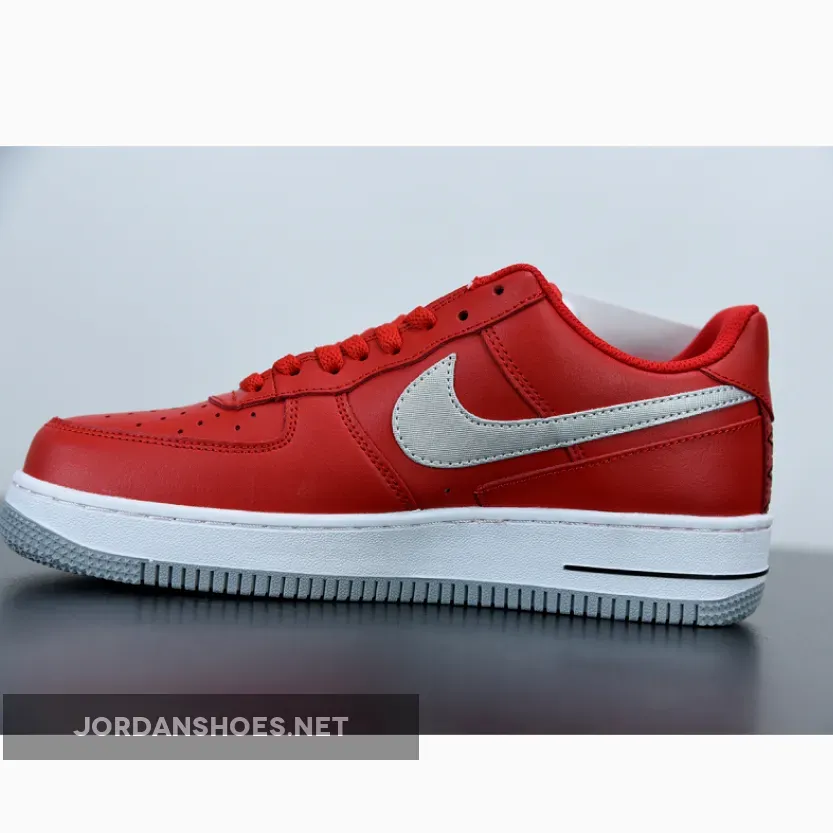 Nike Air Force 1 Low Red Grey With Heel Black Stitch Nike Air Force 1 Low Red Grey With Heel Black Stitch