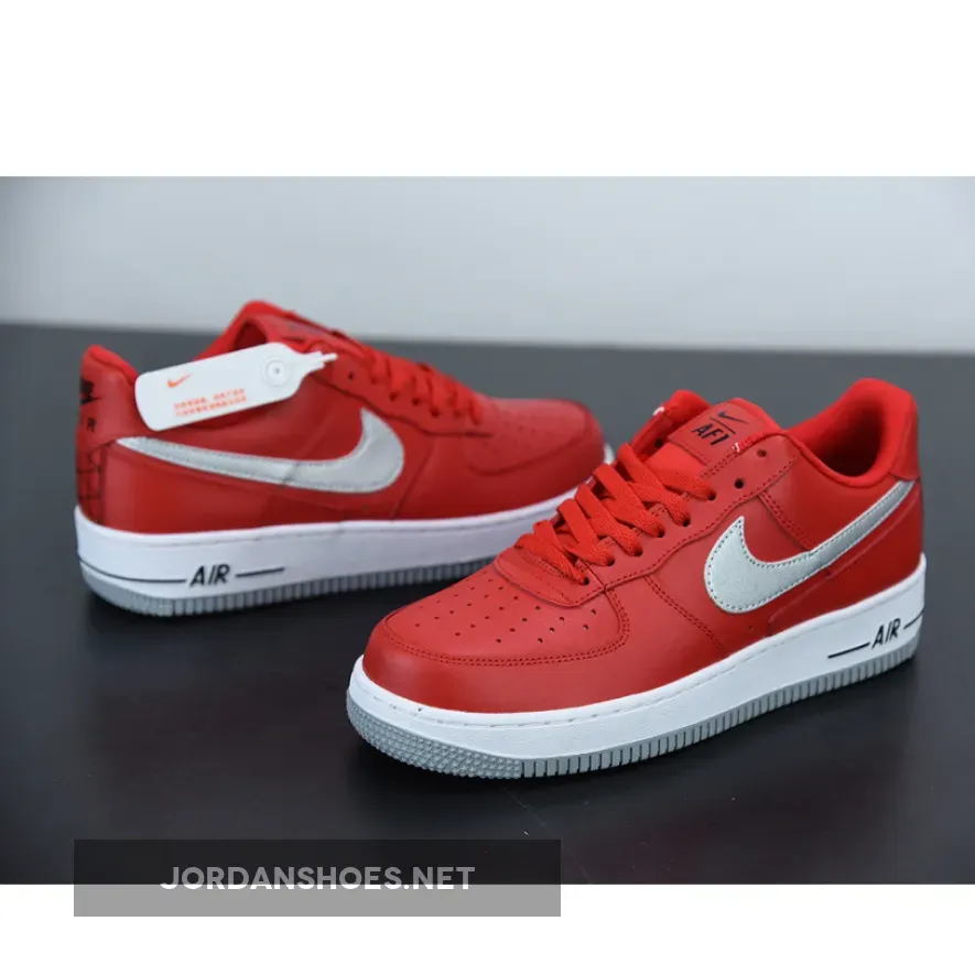 Nike Air Force 1 Low Red Grey With Heel Black Stitch Nike Air Force 1 Low Red Grey With Heel Black Stitch