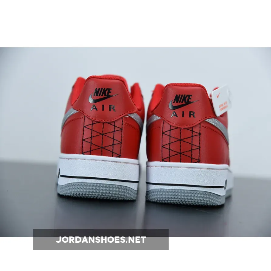 Nike Air Force 1 Low Red Grey With Heel Black Stitch Nike Air Force 1 Low Red Grey With Heel Black Stitch
