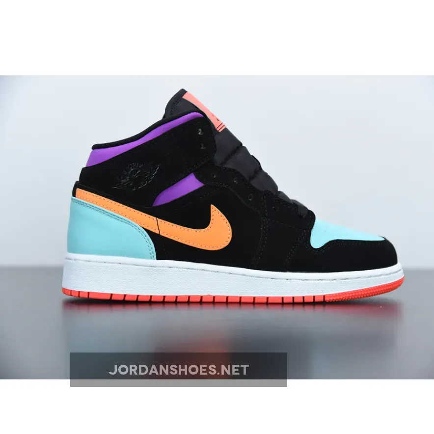 Nike Air Jordan 1 Mid Black Multi-Color Reflective Nike Air Jordan 1 Mid Black Multi-Color Reflective
