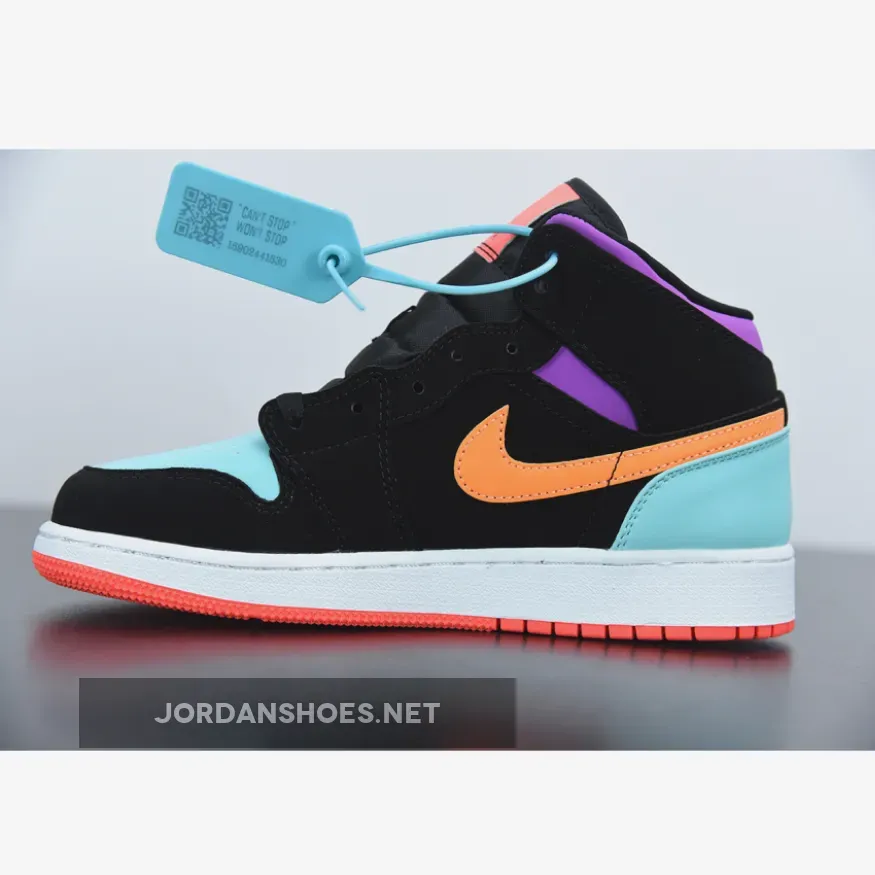 Nike Air Jordan 1 Mid Black Multi-Color Reflective Nike Air Jordan 1 Mid Black Multi-Color Reflective