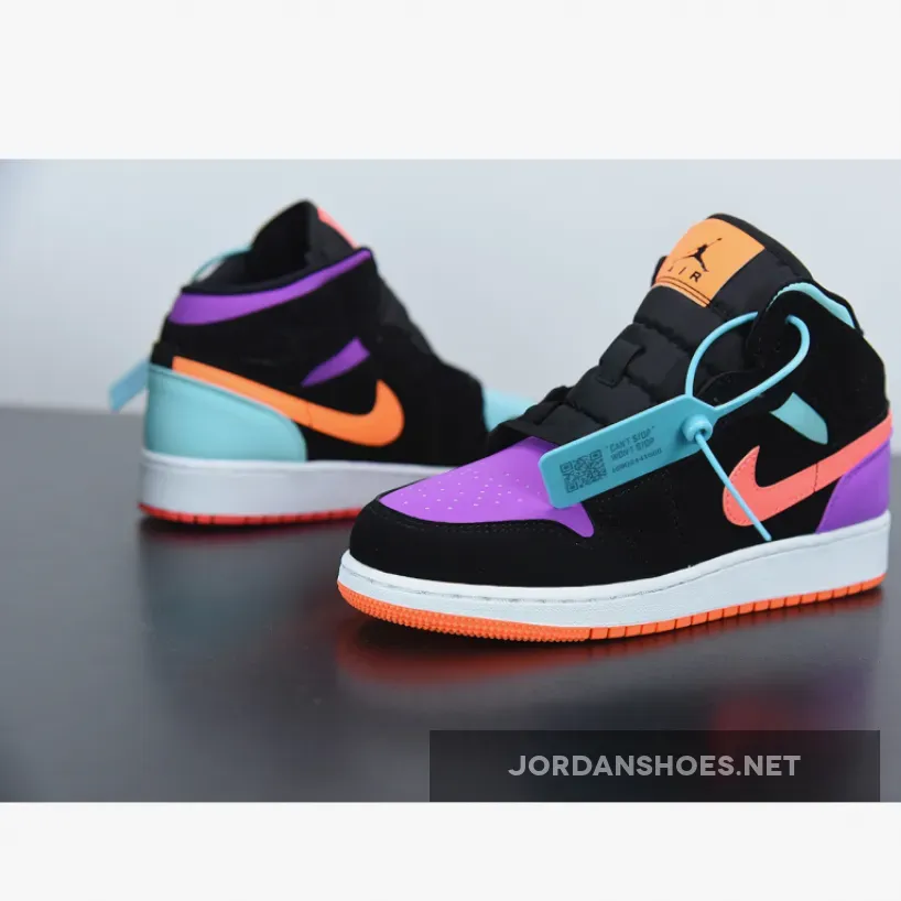 Nike Air Jordan 1 Mid Black Multi-Color Reflective Nike Air Jordan 1 Mid Black Multi-Color Reflective