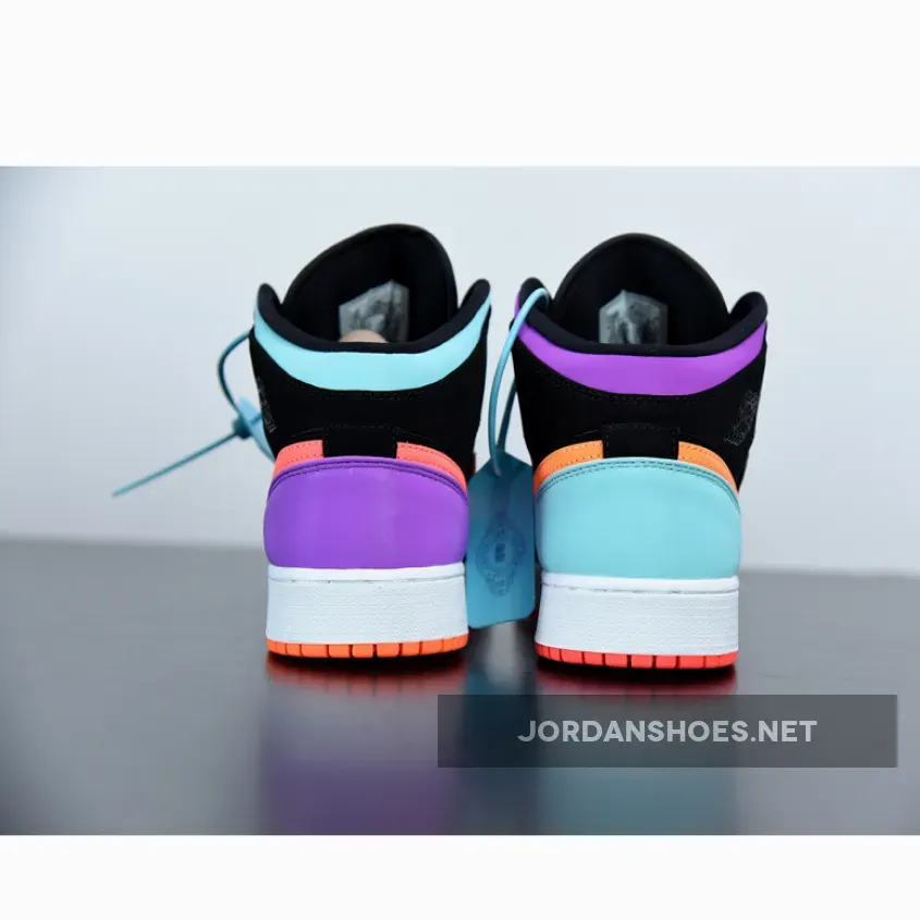 Nike Air Jordan 1 Mid Black Multi-Color Reflective Nike Air Jordan 1 Mid Black Multi-Color Reflective