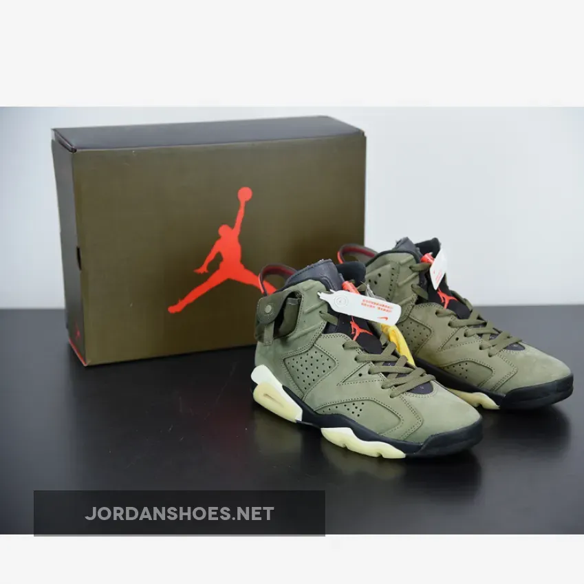 Travis Scott x Air Jordan 6 Medium Olive/Black-Sail-University Red